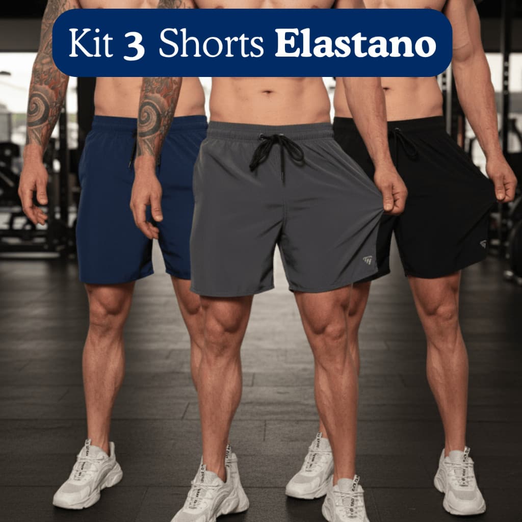 Kit 3 Shorts Masculino Tactel com Elastano Flexível Confortável Corrida Academia Treino