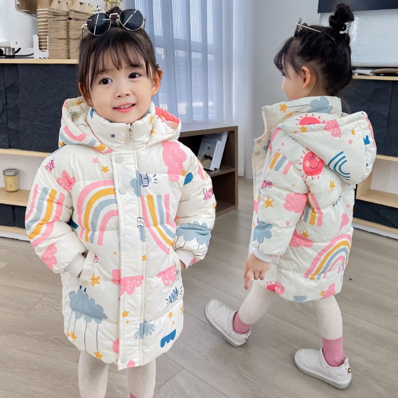 2026 novo estilo jaqueta acolchoada infantil de comprimento médio meninos meninas bebê bonito jaqueta acolchoada grossa