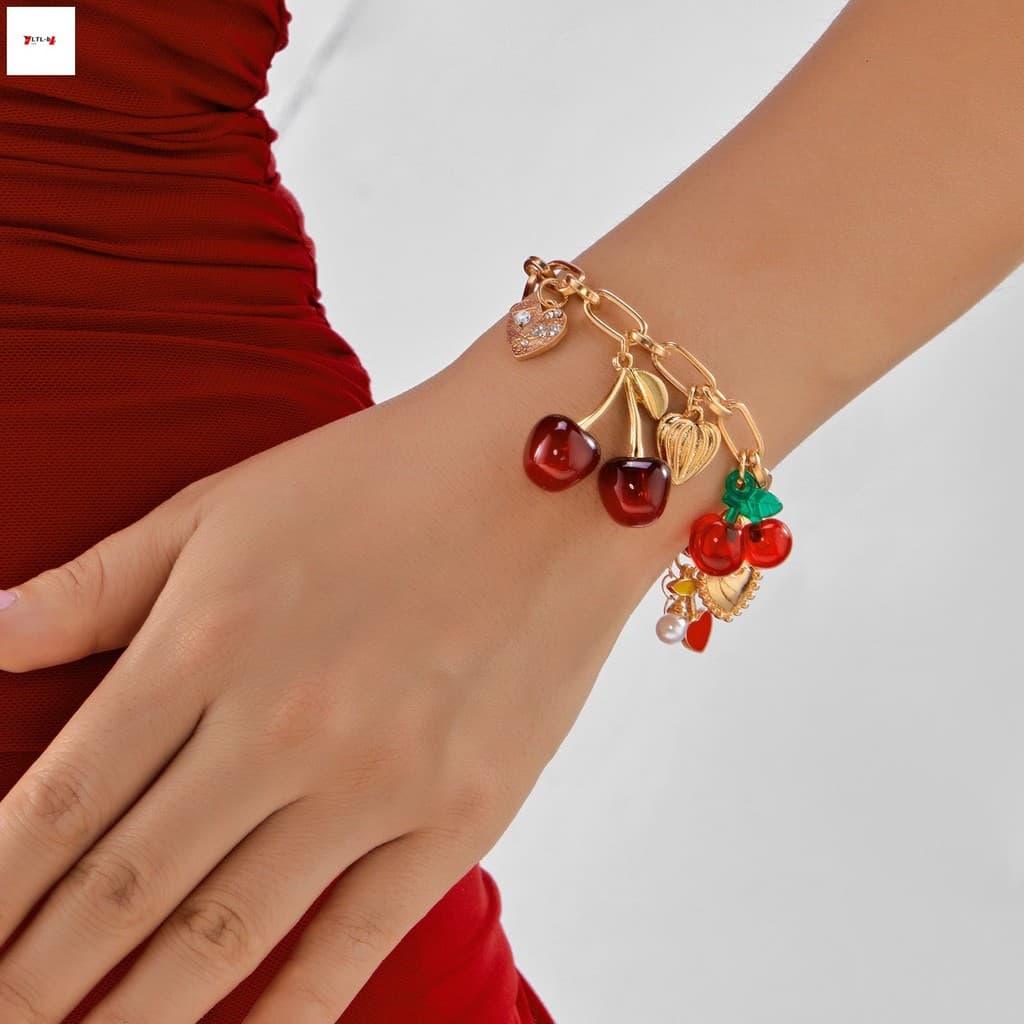 Pulseira Com Pingente De Cereja Para Mulheres – Joias Modernas Amor