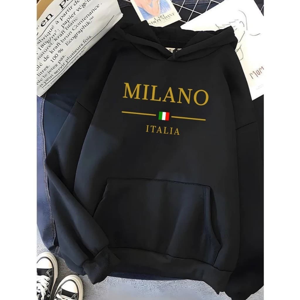Moletom Canguru Unissex Milano Italia Flanelado Casaco de Frio Conforto Premium