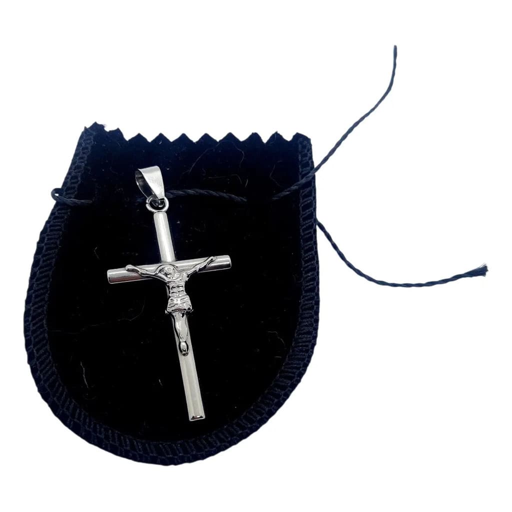 Pingente Aço Inox Cirurgico Crucifixo Cruz Jesus Prata Prateado