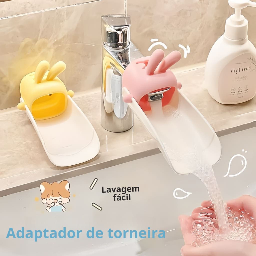 Novo extensor de torneira infantil em formato de coelho, ferramenta de silicone à prova de respingos para direcionar