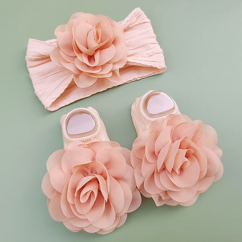 Faixa De Cabelo Para Bebês Meias Antiderrapantes Conjunto De Cuidados Com A Porta Fofo Chiffon Grande Flor Acessórios In
