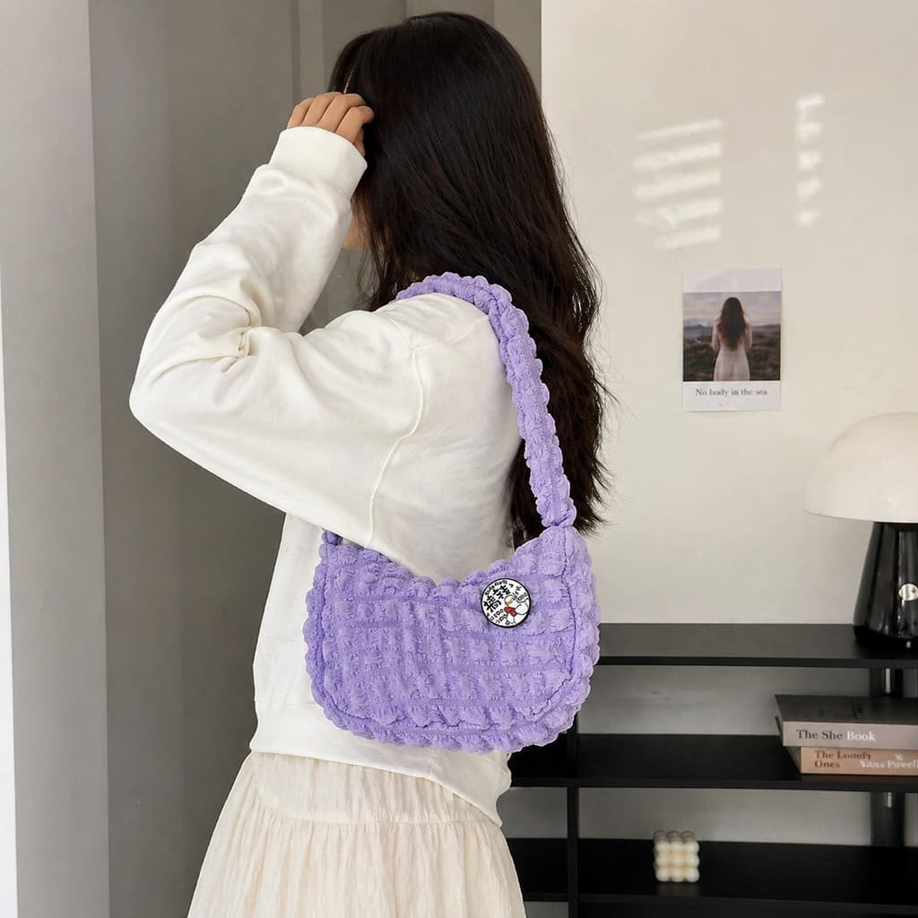 Bolsa Nuvem Feminina Baguete Y2K Puffy Macia Transversal Ombro Blogueira Tendência