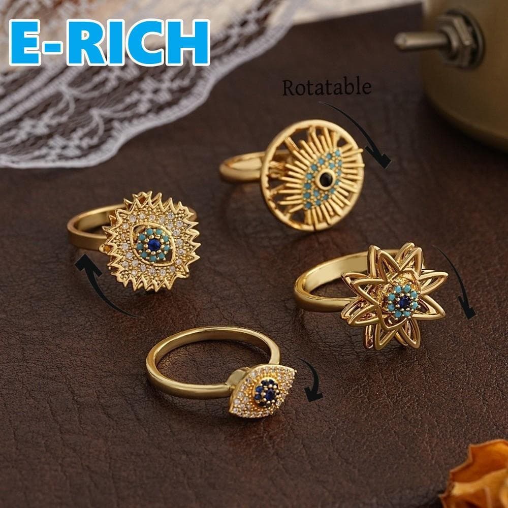 Anel De Olho Do Diabo ERICH1 , Luxo De Zircão Giratório De Cobre Dedo De Abertura Exagerada Vintage