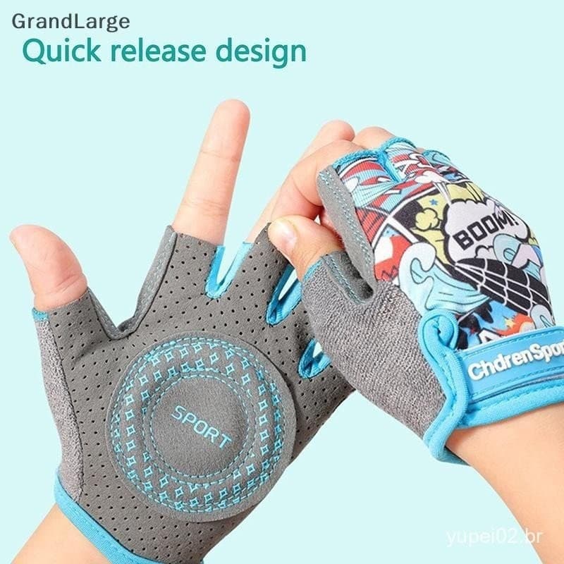 [GrandLarge] Luvas Esportivas Infantis De Meio Dedo Para Bicicleta , Menino , Menina , Ciclismo , Antidesgaste , Treinam