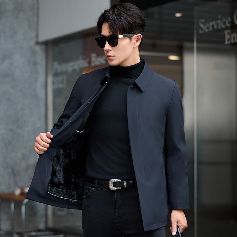 Inverno novo estilo parque pele macacão masculino forro de pele de vison negócios Casual curto Real pele de vison resist