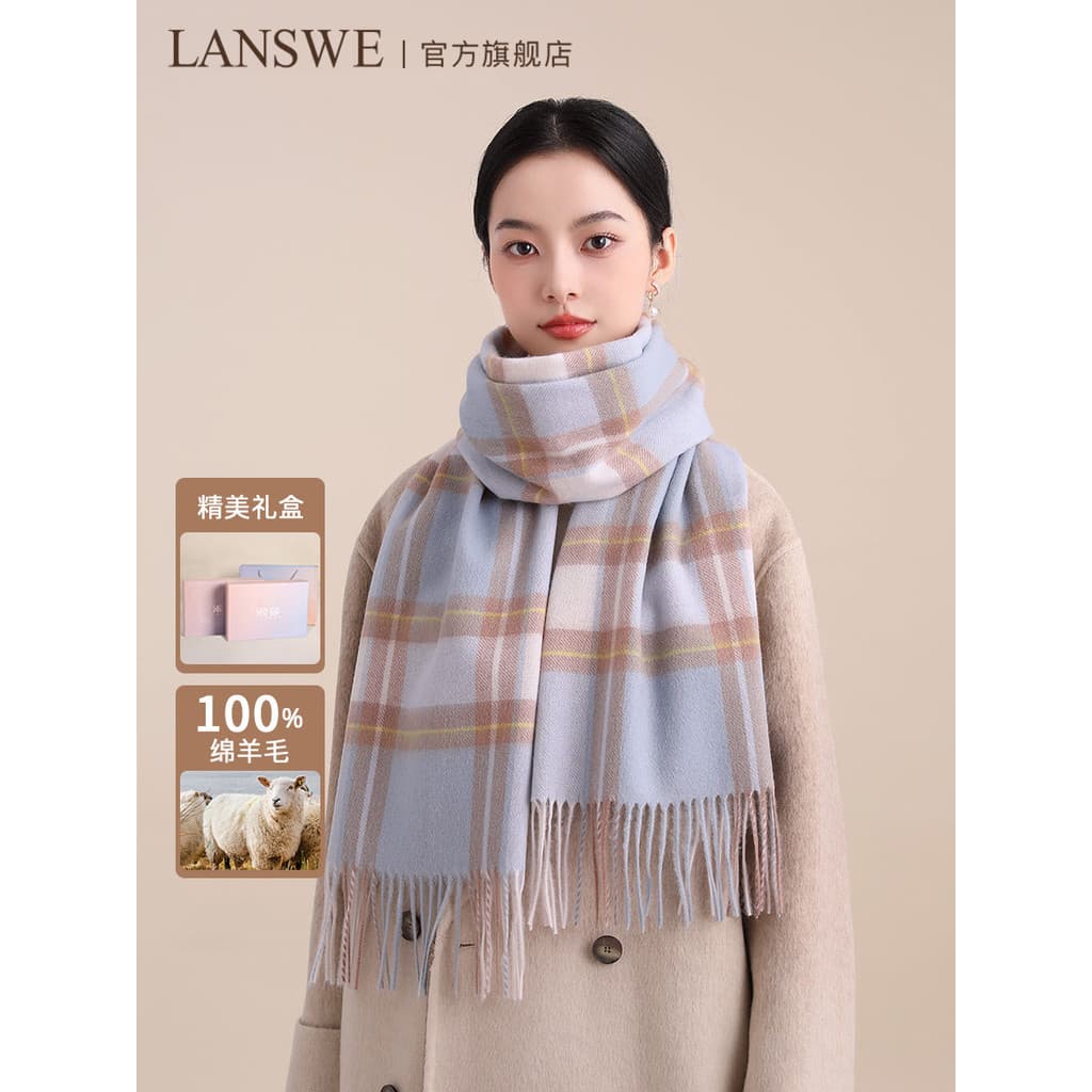 Langsha 100% cachecol de lã feminino inverno quente à prova de frio macio e confortável cachecol de inverno caixa de pre