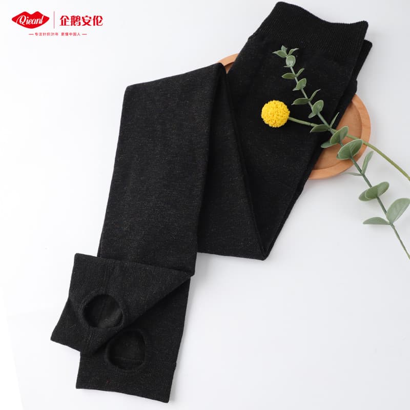 Algodão colorido pé-piso inverno interior Wear velo-fleece Leggings dupla face virilha-velo-