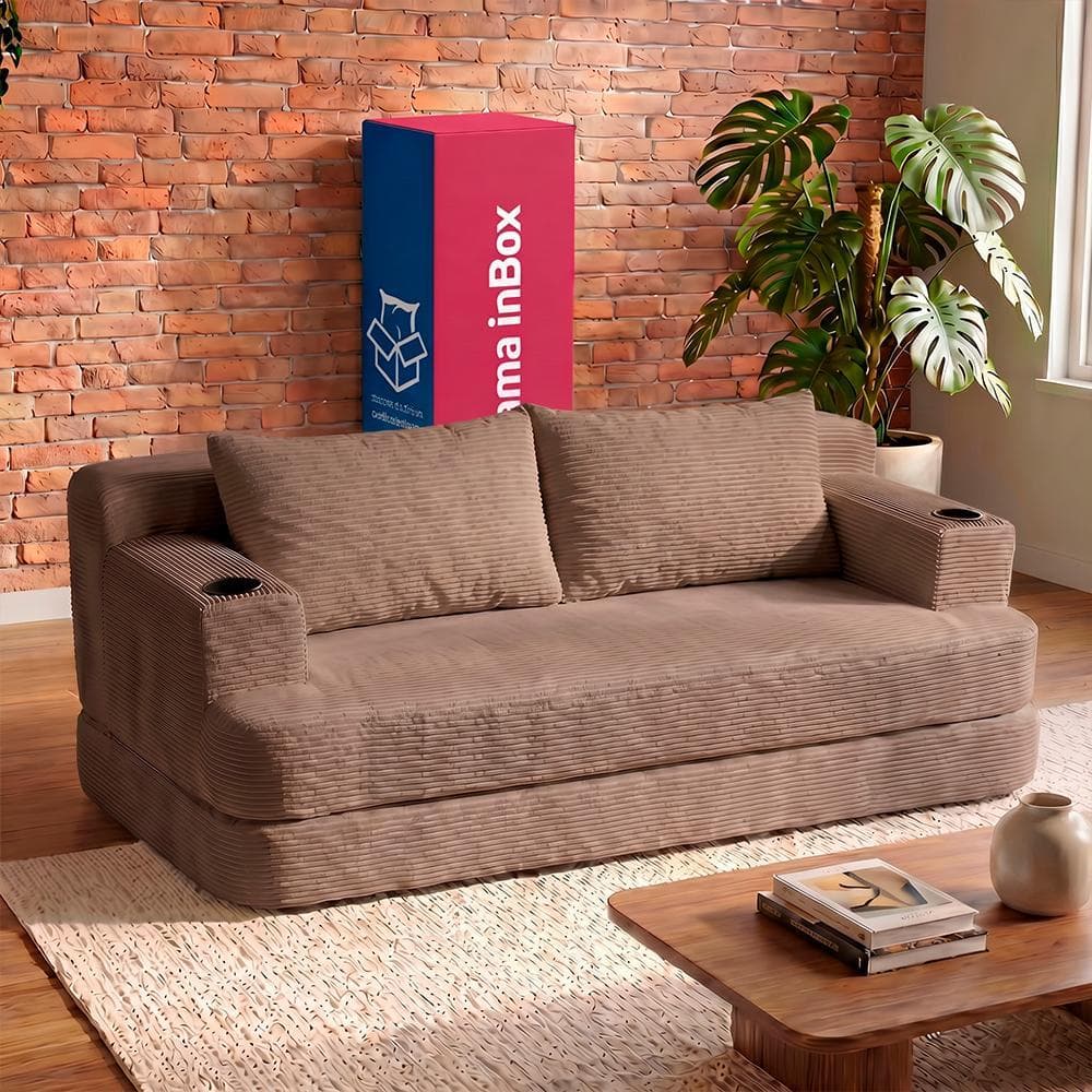 Sofá Cama Nami 1,50m Xpand Tech Tecido Velourê Marrom Cama inBox