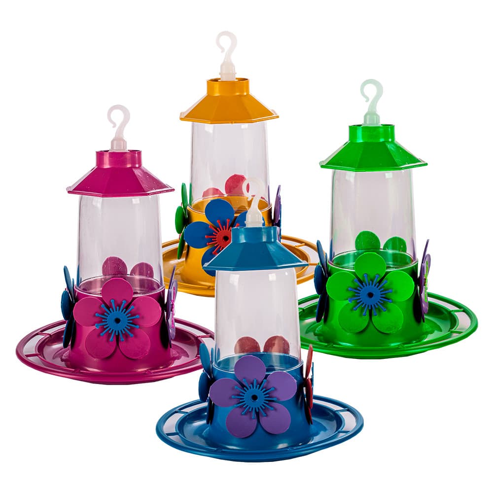 Kit 4 Bebedouro para Beija-flor 250ml Luxo com Chapéu. Cores mistas.