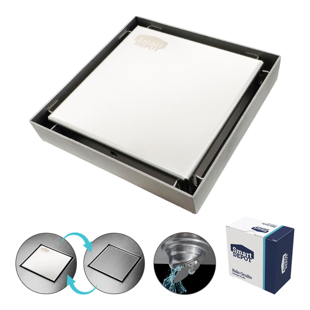 Ralo Oculto Inox Metal SLIM ESCOVADA 10X10cm S/Borda Smart DEPOT