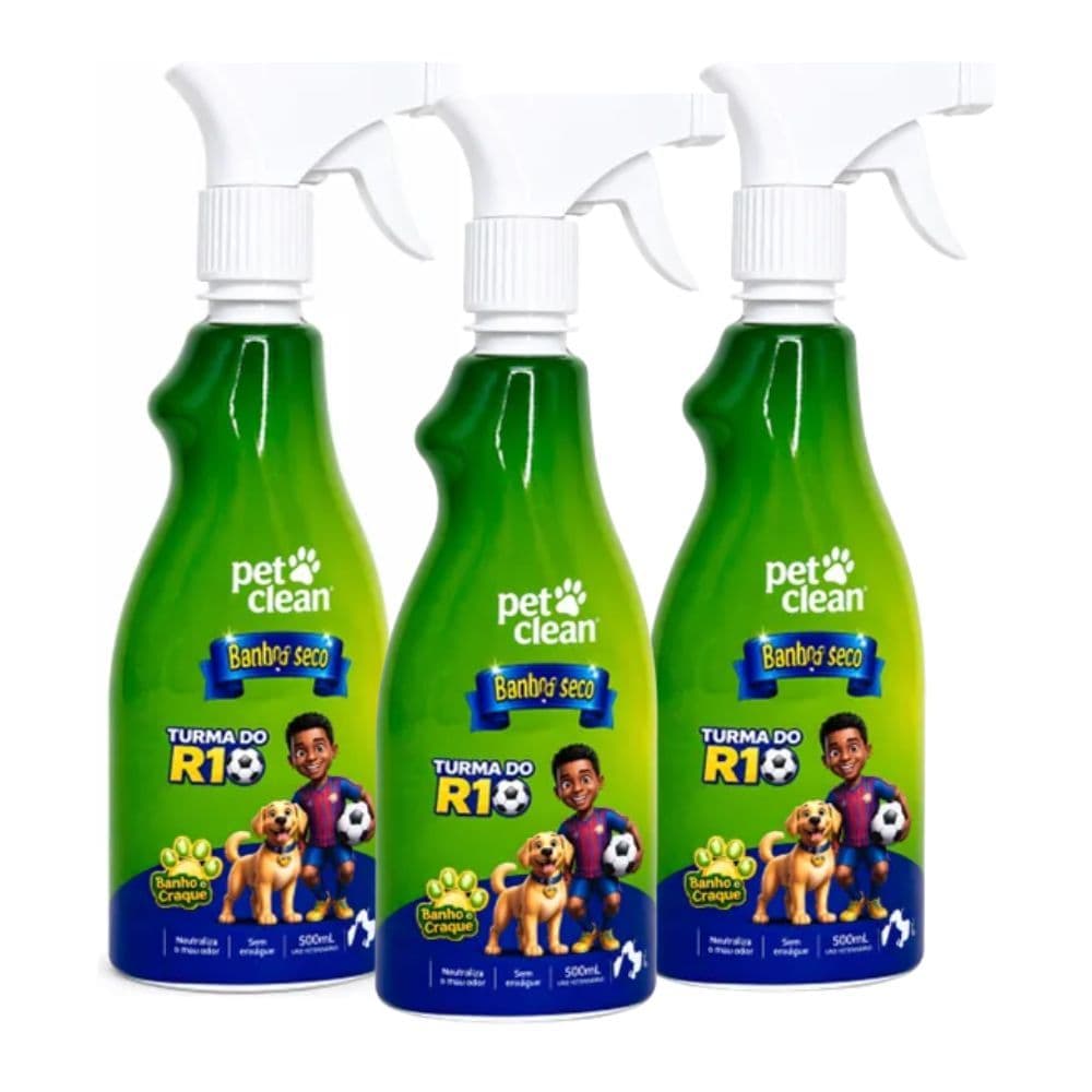 Kit 3 Banho A Seco Cães E Gatos Turma Do R10 Pet Clean 500ml