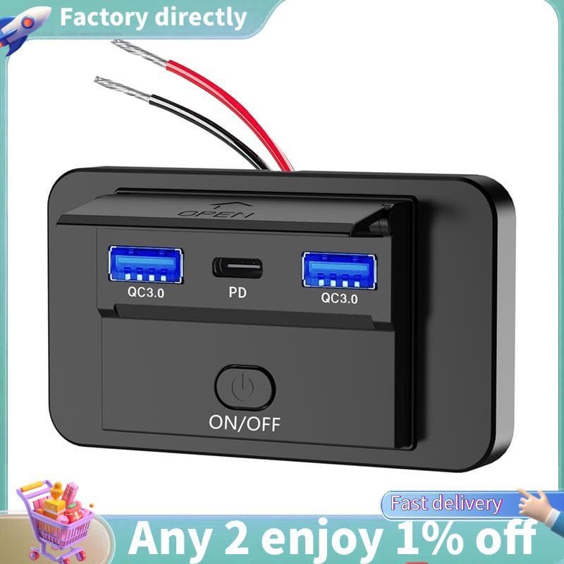 Painel De Carregador 66W 12V , Montagem Na Parede QC3.0 + PD3.0 + QC3.0 , Tomada USB Para Carro , Ônibus Marinho , RV ,