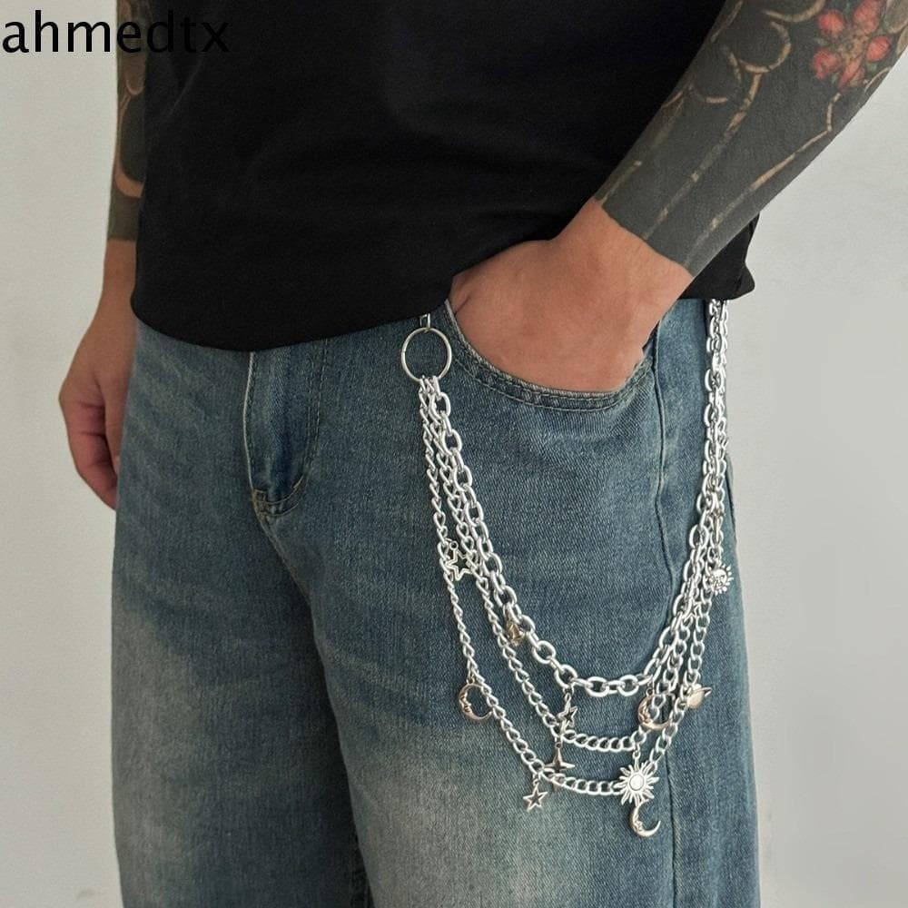 Corrente De Cinto Para Calças De Metal AHMEDTXB , Cintura Multicamadas Ajustável Ao Sol Estilo Hip-hop Moderno