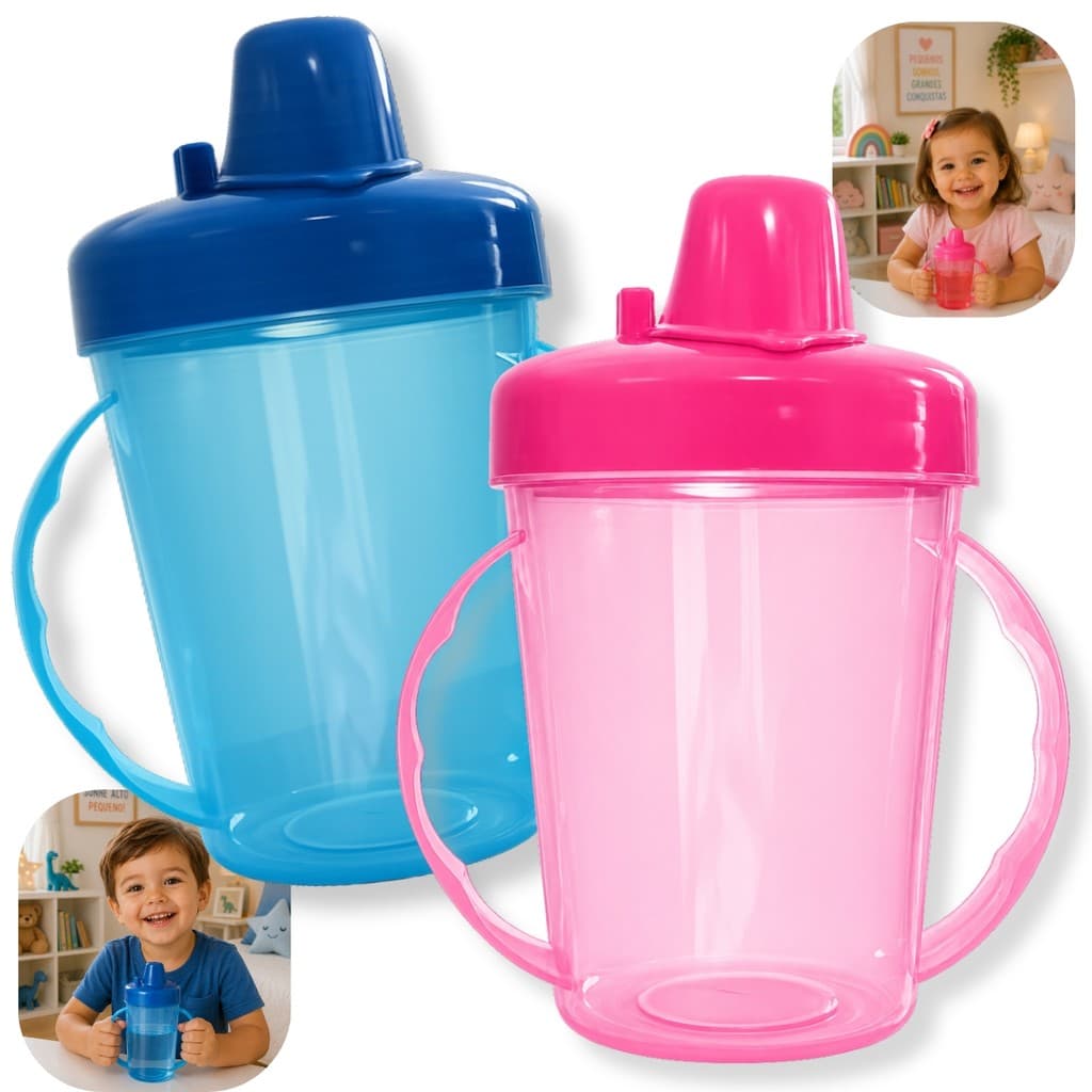 Kit Até 2 Copo De Treinamento Infantil 280ml Com Bico / Tampa e Alça Copo de Transição Criança Livre Bpa