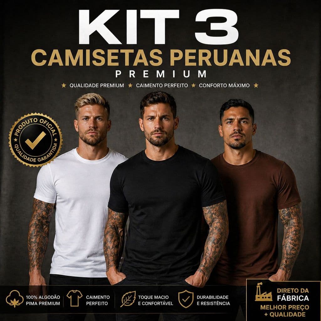 Kit 3 Camiseta Elastano Cotton 40.1 Peruana 100% Algodão G1 G2 G3 G4 G5 Masculina Feminina