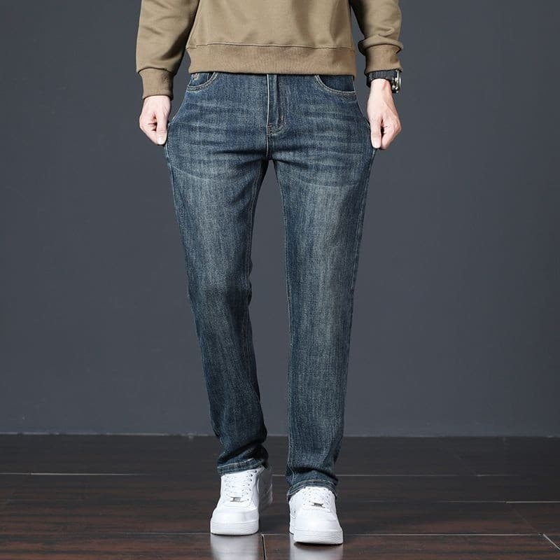 Primavera outono novo estilo masculino All-Match high-Stretch calças de perna reta simples solto high-End St