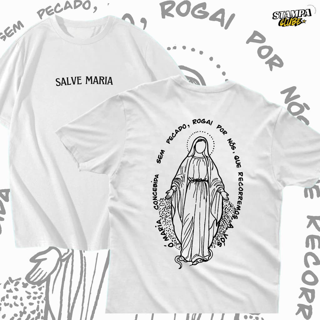 Camiseta Cristã Nossa Senhora Católico Unissex Fé & Propósito Estampada 100% Algodão