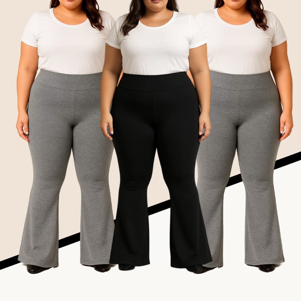 Calça Plus Size Bailarina Flare Boca De Sino Suplex Cós Alto Confortável e Estilosa