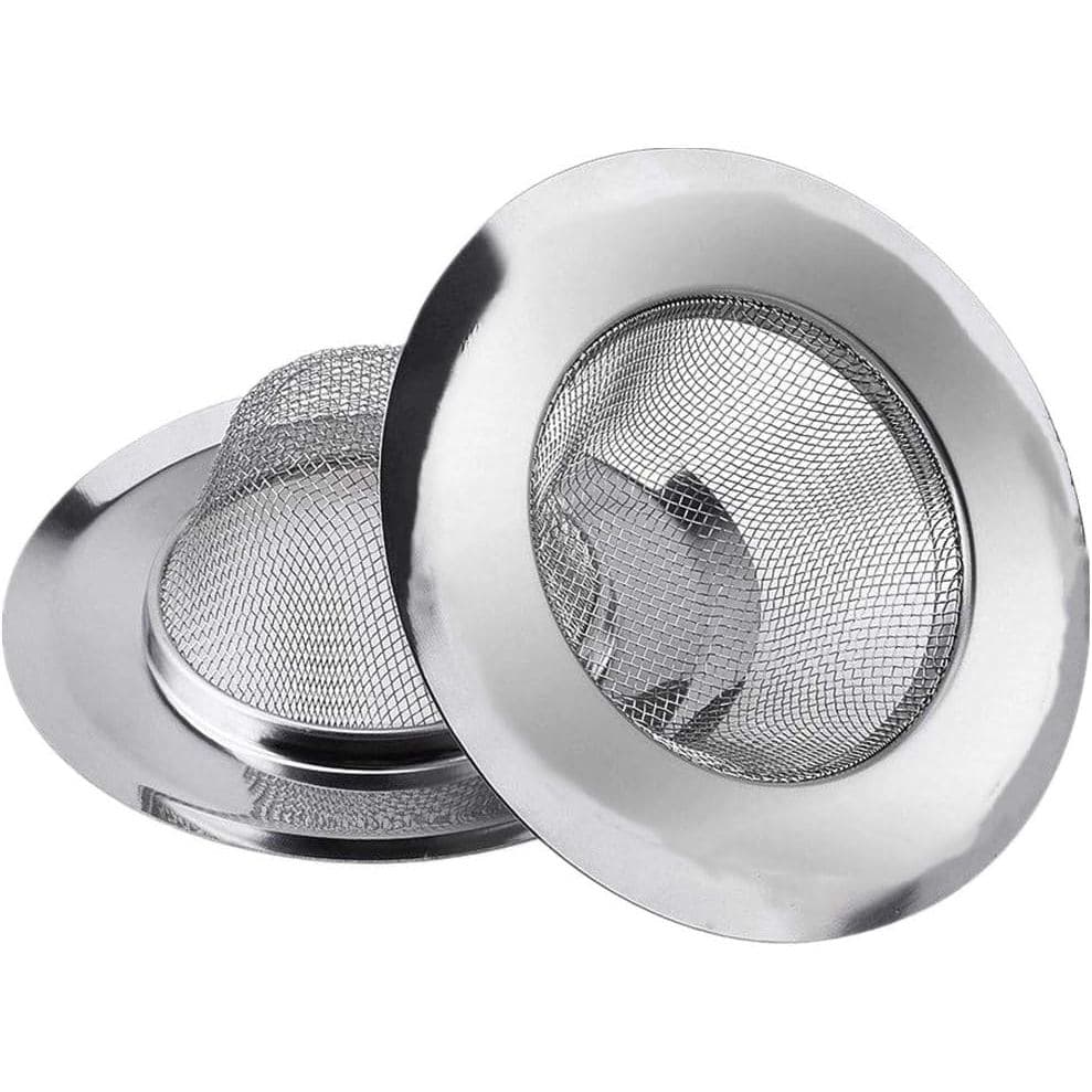 2 Peças de Filtro de Pia em Aço Inoxidável Prateado com Borda Larga de 4,5" de Diâmetro, Perfeito para Pias de Cozinha
