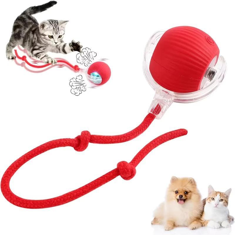 Brinquedo Interativo Elétrico para Gato com Corda Bola Rolante Automática Acessórios para Pets Cães e Gatos