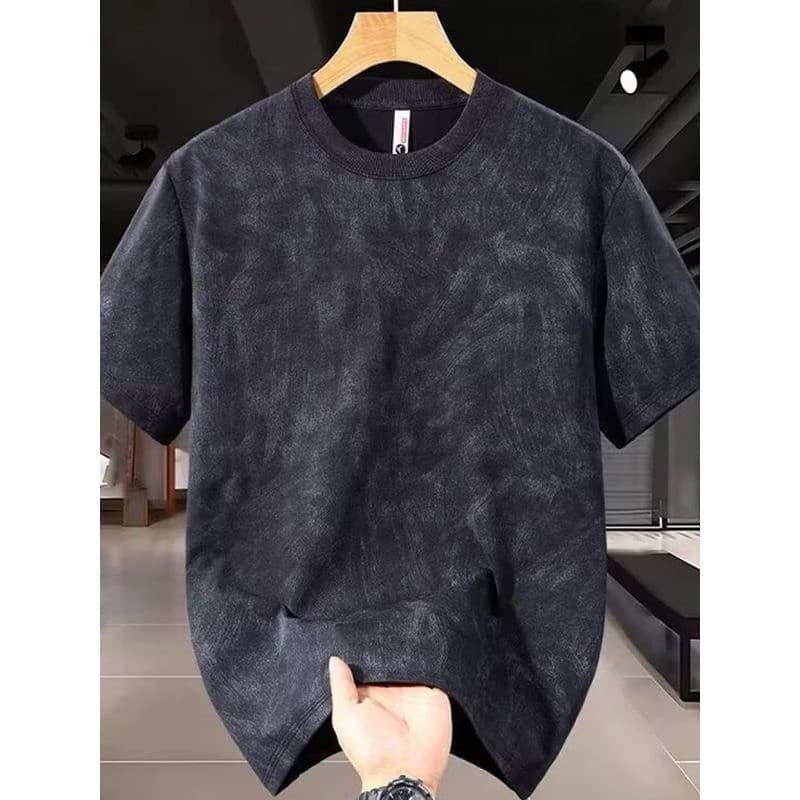 Camiseta de manga curta masculina verão lavado Tie-Dye folha impressão Design nicho luz luxo meia manga topo Bottoming
