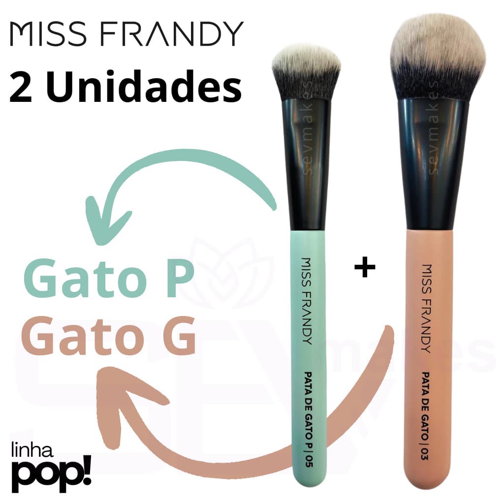 Kit 2 Pinceis Pata De Gato G e Gato P Linha Pop - MISS FRANDY