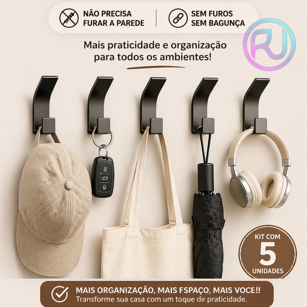 Kit Ganchos Cabideiro Parede Porta Toalha Adesivo 3M Sem Furo Banheiro Cabideiro Suporte Pendurador