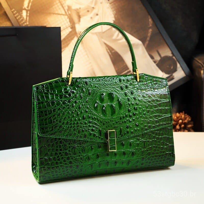 Bolsa de ombro de couro genuíno com padrão de crocodilo de alta qualidade para mulheres, nova moda 2024, bolsa grande ve