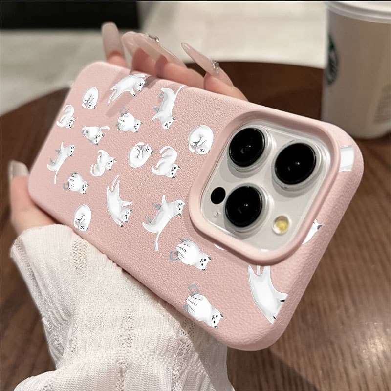 Gato Bonito Capa Capinha Para iPhone 14 17 Air 16 15 Plus 13 12 11 Pro Max Couro Atemporal Sem Impressões Antiqueda