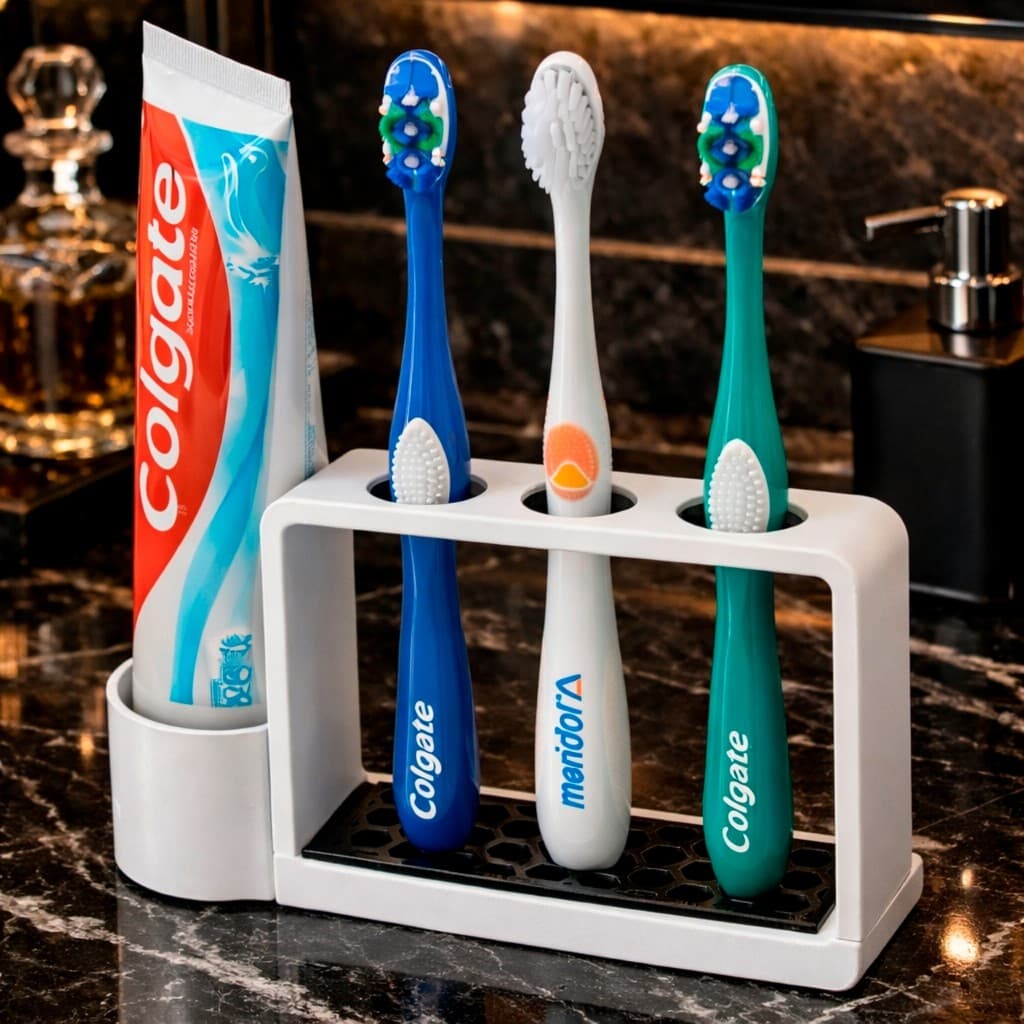 Suporte Organizador para Escovas de Dente e Creme Dental 3 em 1 Bancada de Água Facil de Limpar Design Moderno E Luxo