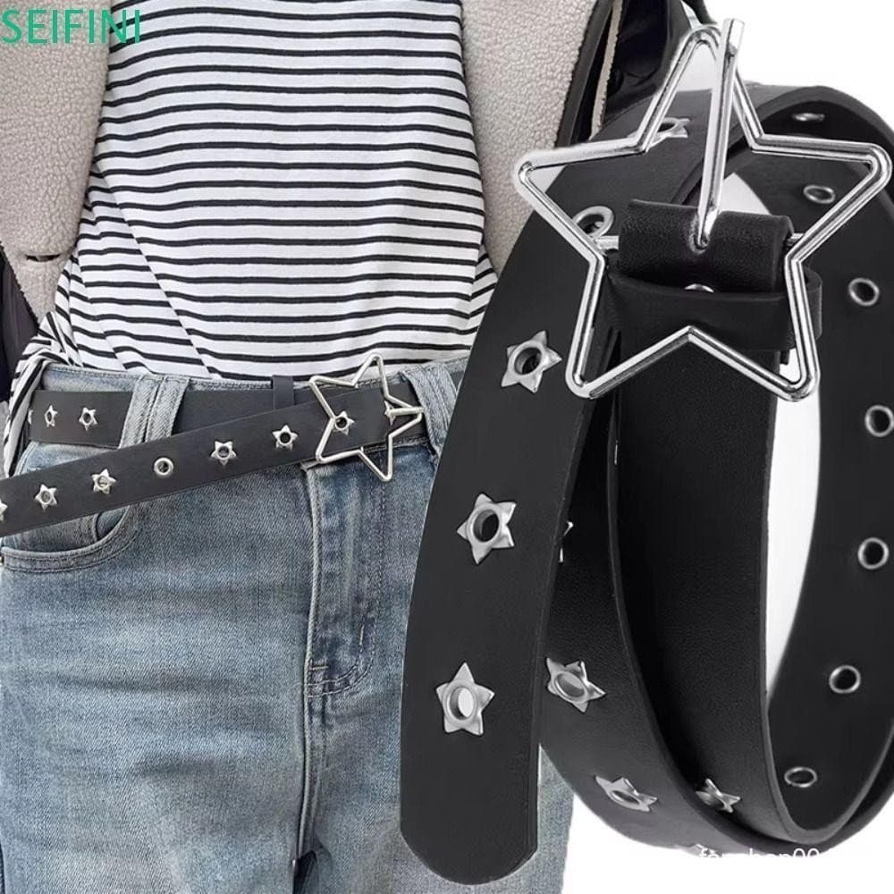 SEIFINI Star Cintura , Coração PU Couro Rebite Cinto , Ajustável Y2K Estilo Coreano Mulheres Feminino