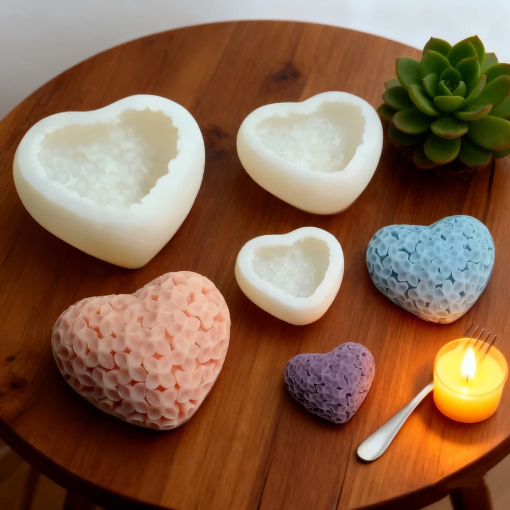 Molde de Silicone para Velas em Forma de Coração e Flor para o Dia dos Namorados, Molde Artesanal para Sabonete de Plume