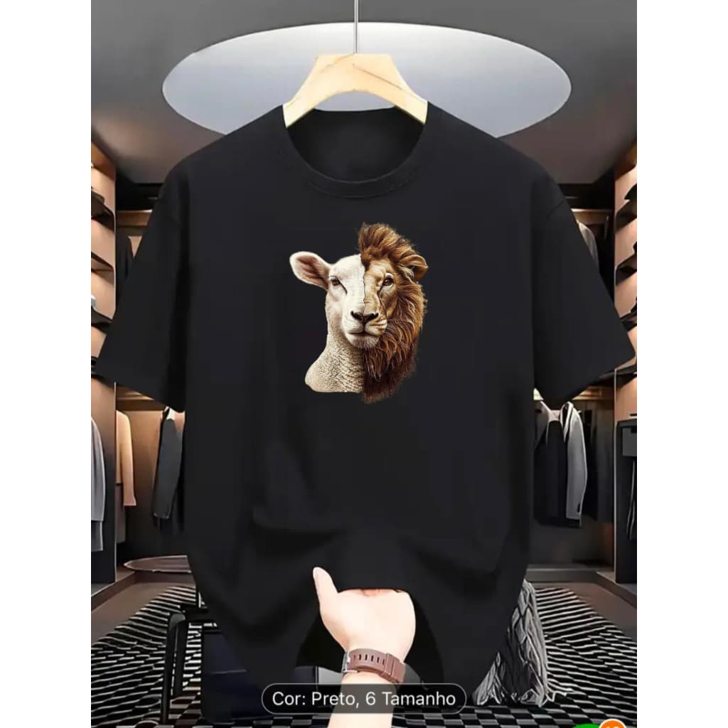 Camiseta Masculina Leão Cordeiro Basico 100% Algodão Lançamento