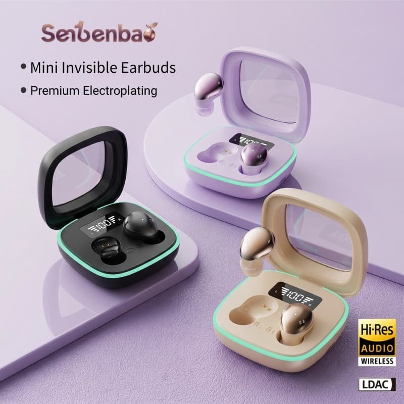 Senbenbao B51 Fones De Ouvido Invisíveis Com Galvanoplastia Premium LED Atmosfera Luz 5 Níveis À Prova D'água Microfone