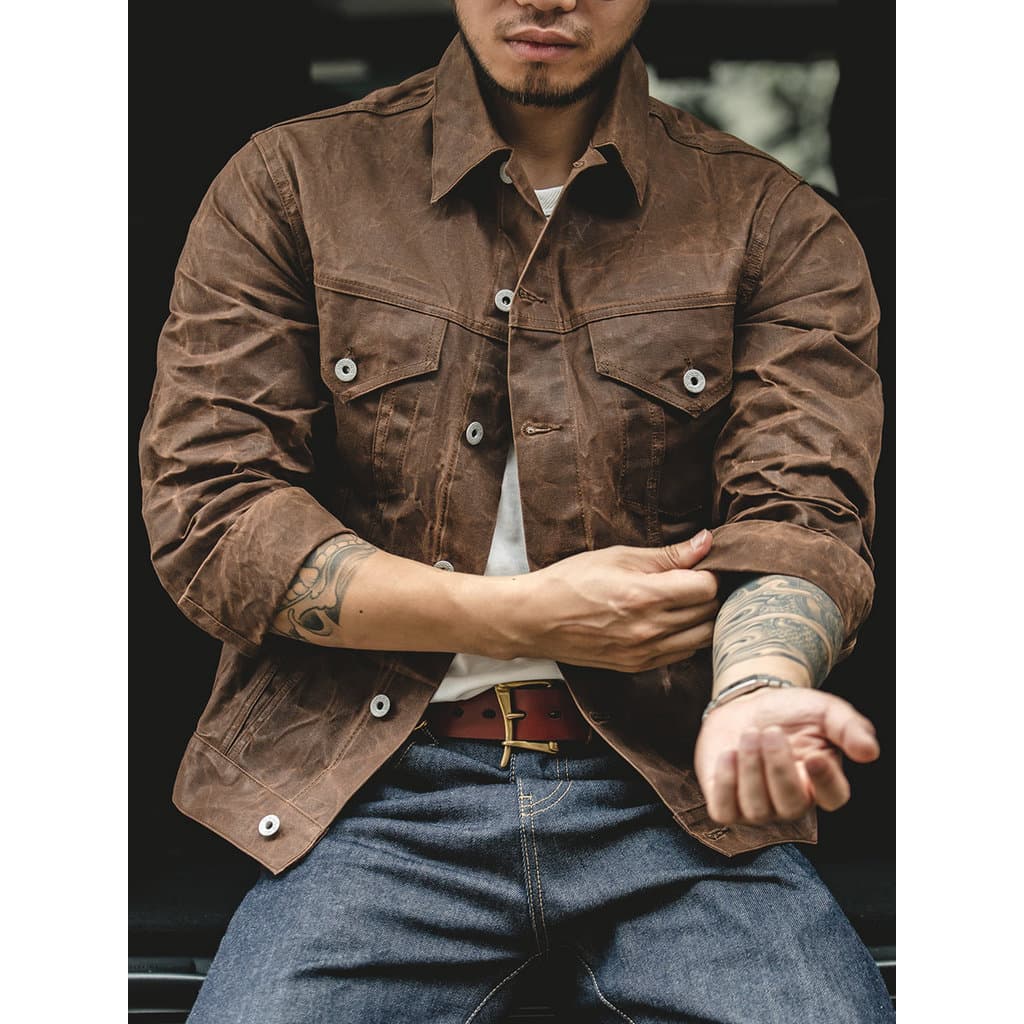 Moderno ferramentas americano Retro lona amarelo parafina cera jaqueta Ami cáqui vintage caçador jaqueta masculina prima