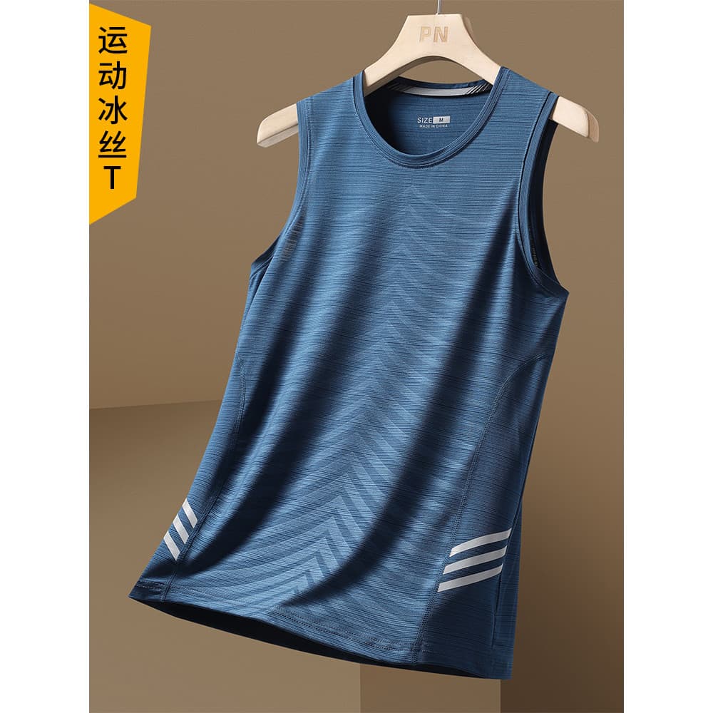 Colete esportivo masculino verão seda gelo de secagem rápida sem mangas camiseta colete correndo Fitness basquete absorv