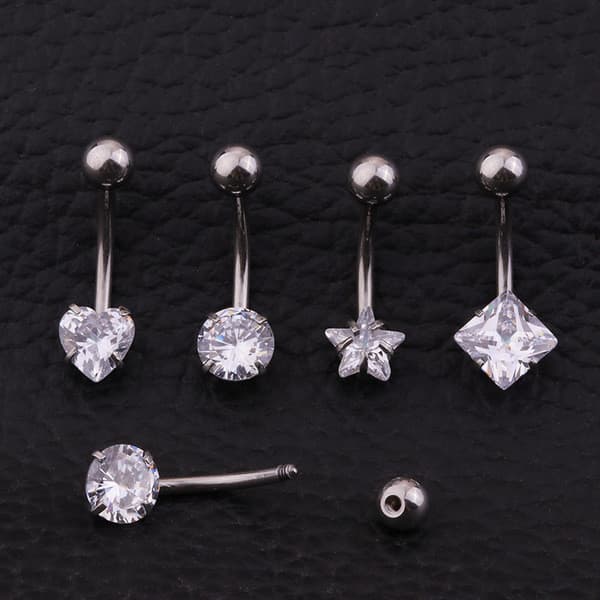 piercing umbigo bijuterias femininas ▲Coração de pêssego estrela de cinco pontas quadrado redondo zircão umbigo prego fi