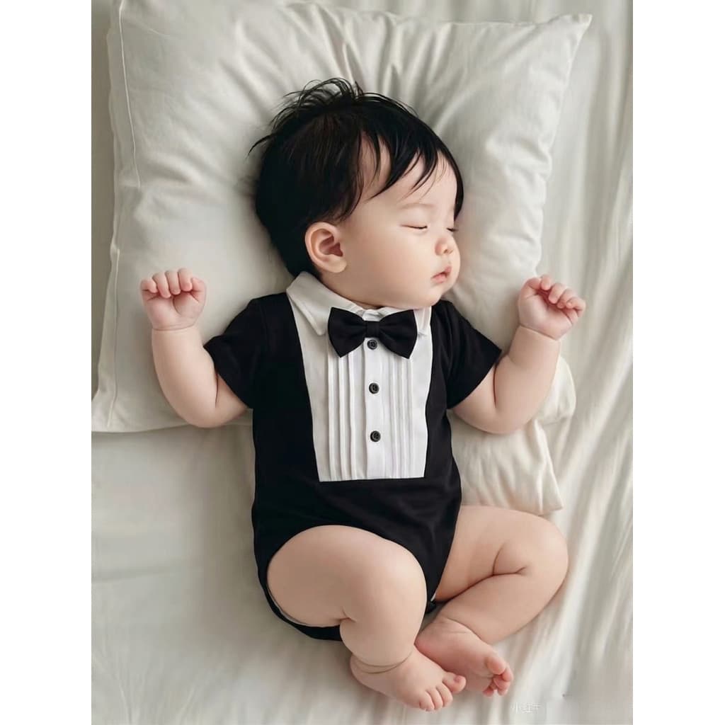 2026ins roupas de bebê de manga curta triângulo roupas de bebê vestido de cavalheiro menino bebê cem dias de idade macac