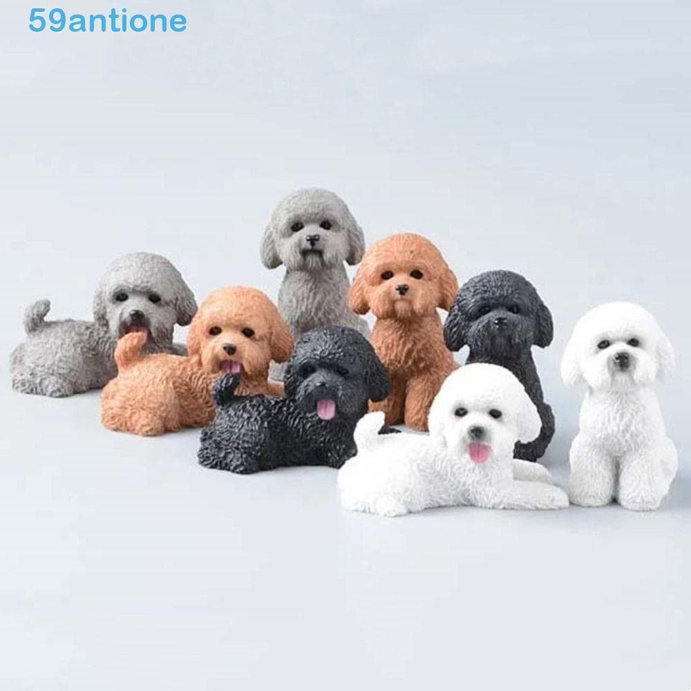 ANTIONE Mini Ornamento Animal , Simulação Artesanato Em Resina Figuras De Cachorro Poodle , Modelo De Filhote Ação Para