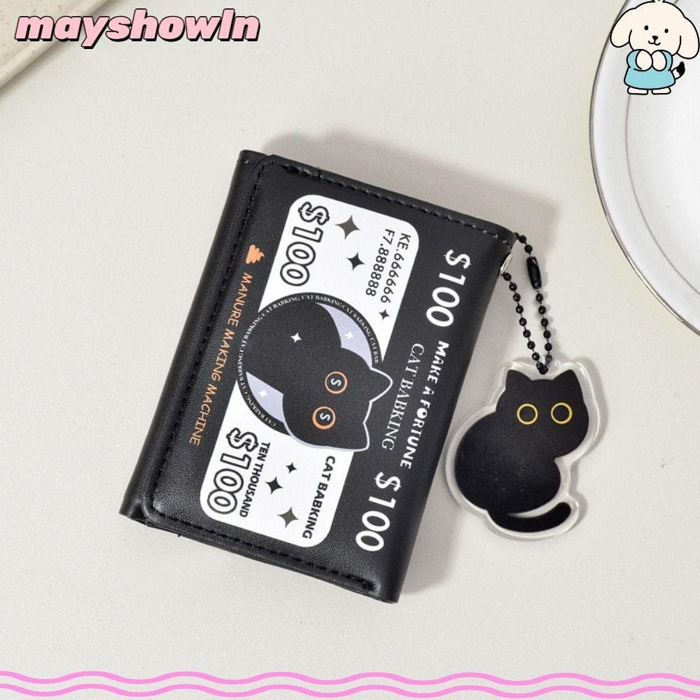 Carteiras Festivas Da Fortuna MAYSHOWLN , Bolsa De Moedas Feminina De Couro PU Preto + Branco , Três Dobras
