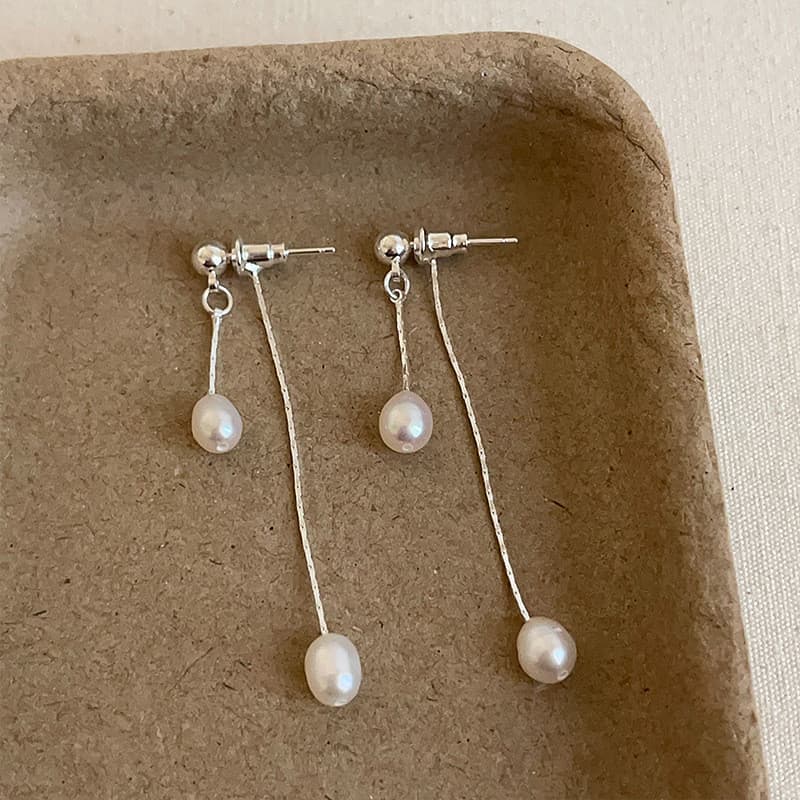 [Estoque pronto] Brincos de borla com corrente de pérola de água doce para uso na frente e nas costas, femininos, simple