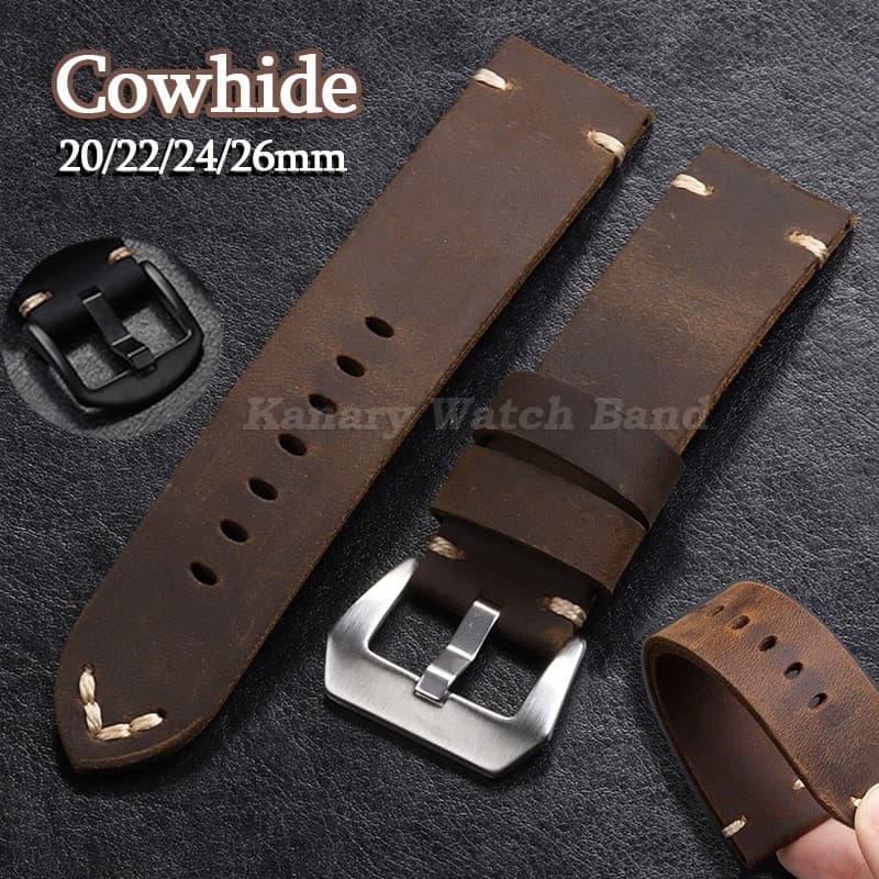 Pulseira de Relógio Masculina Universal de Couro Genuíno de Alta Qualidade, Feita à Mão, Estilo Vintage, 20mm 22mm 24mm