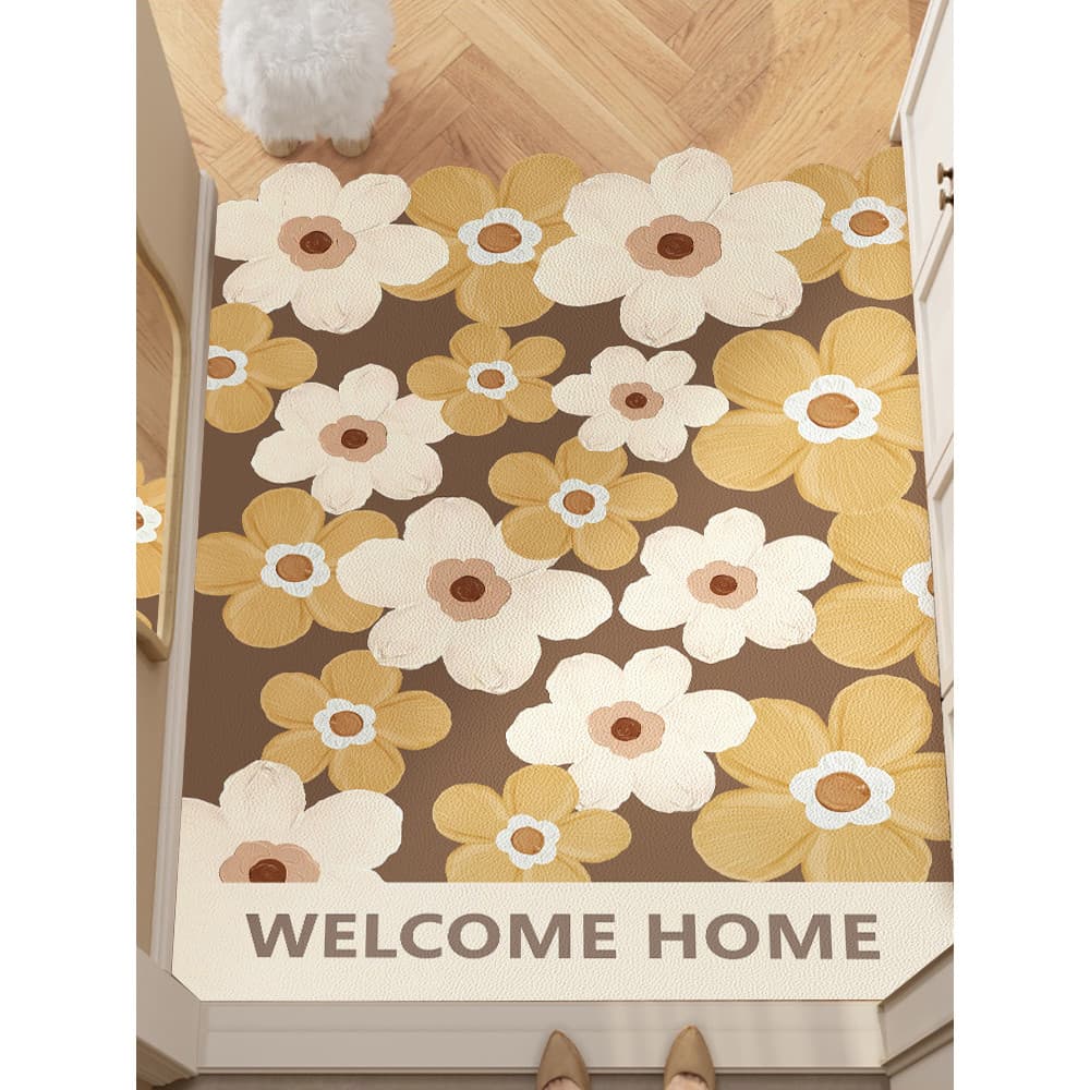 Couro pintura a óleo porta de entrada tapete de couro entrada pé tapete pvc lavável Retro luz luxo tapete