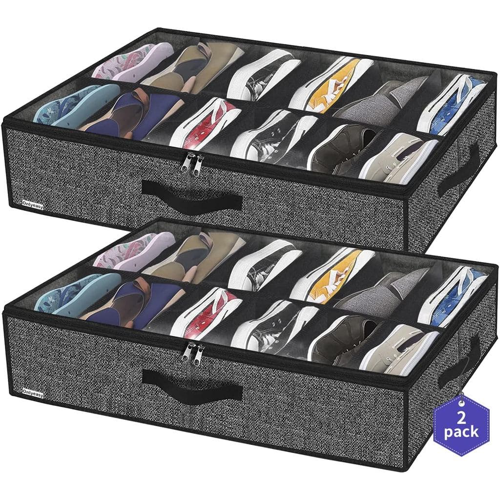 Onlyeasy Organizador de Sapatos Resistente para Abaixo da Cama, Conjunto de 2, Capacidade para 12 a 24 Pares, Solução de