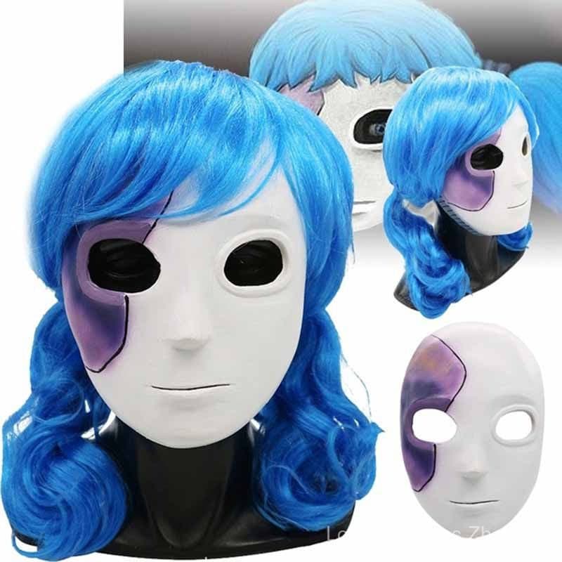 Máscara de Látex Ecológica Sally Face com Cabelo Azul Elegante para Celebrações de Halloween XTCV EFD9 9455