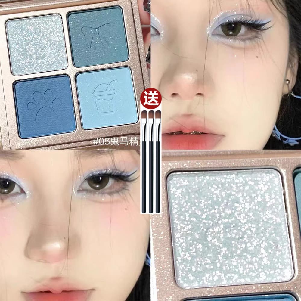 Paleta de sombras de quatro cores azul denim denim claro branco água fervente maquiagem dos olhos diário Macaron cor ros