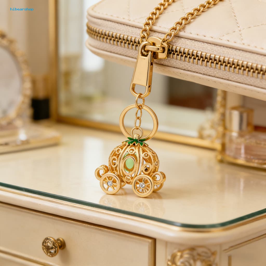 Car Keychain Rhinestone Sparkling Pumpkin Carriage for Women Girls – Fairy Tale Enamel Key Ring Cute Accessory Gift fo