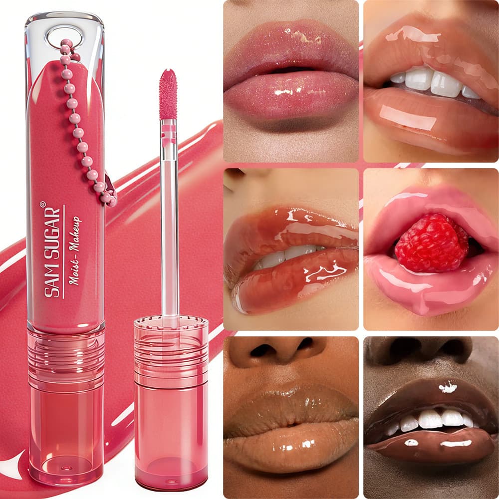 SAM SUGAR Brilho Labial de 6 Cores com Efeito Manteiga, Brilho Aquoso e Hidratante